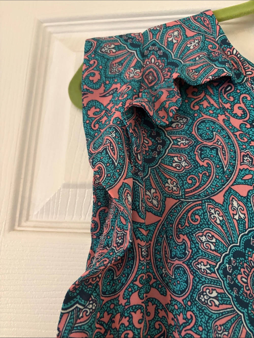 LOFT Teal and Pink Paisley Flutter-Sleeve Tank - Picture 4 of 11